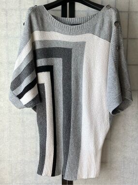 Vertigo Paris Cotton Lambswool Blend Grey White Knit Pullover Sweater
